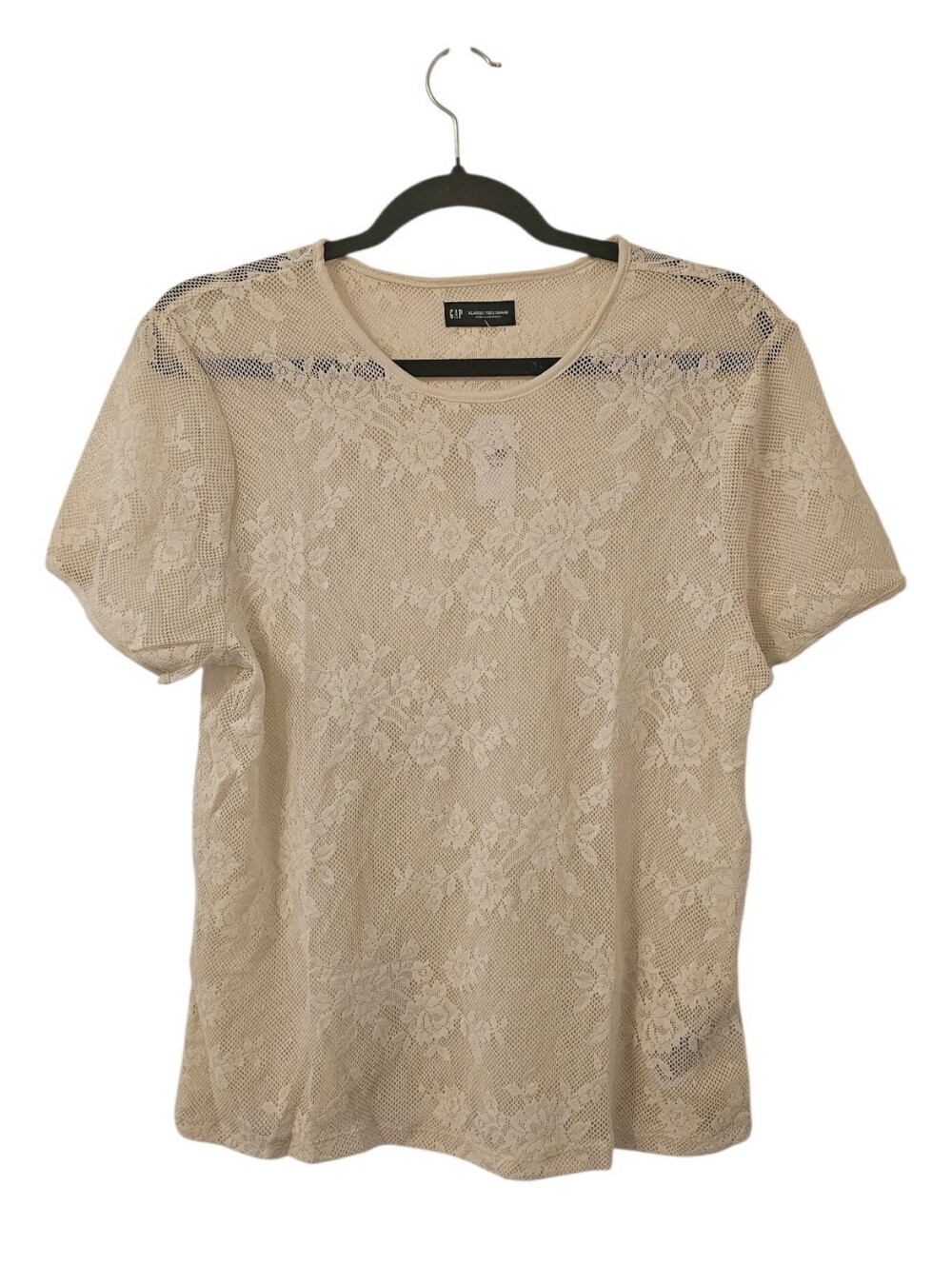 Cream GAP Women's Floral Lace Mesh Top